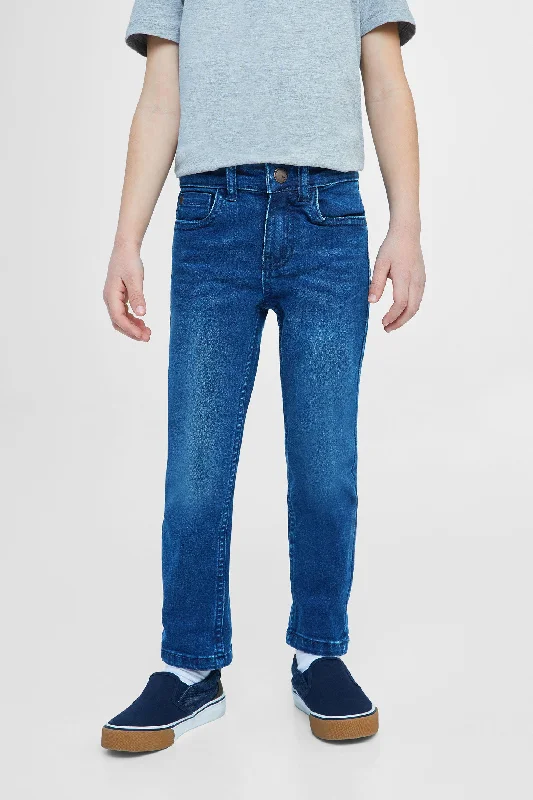 Leather Patch Embellished Men's JeansJeans en polyester recyclé - Enfant garçon