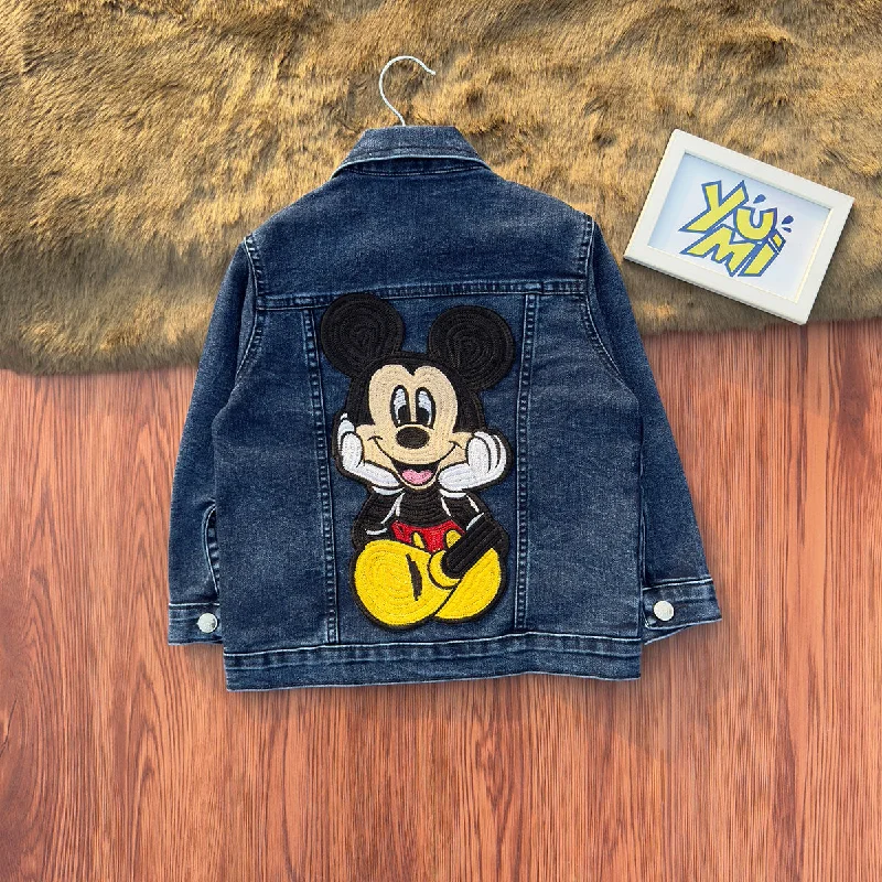 Leather Patch Men's JeansStylish Blue Mickey Mouse Denim Jacket | Shop Now | Yumi