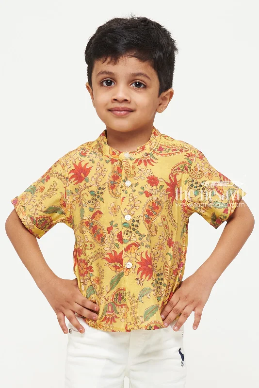 women's long-sleeved dressesYellow Paisley Design Shirt - Ideal for Casual, Vacation, and Party Wear