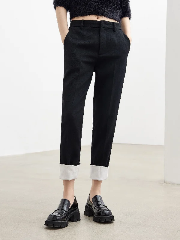 Men's Jeans for Office WearContrasting Cuffed Back Trousers