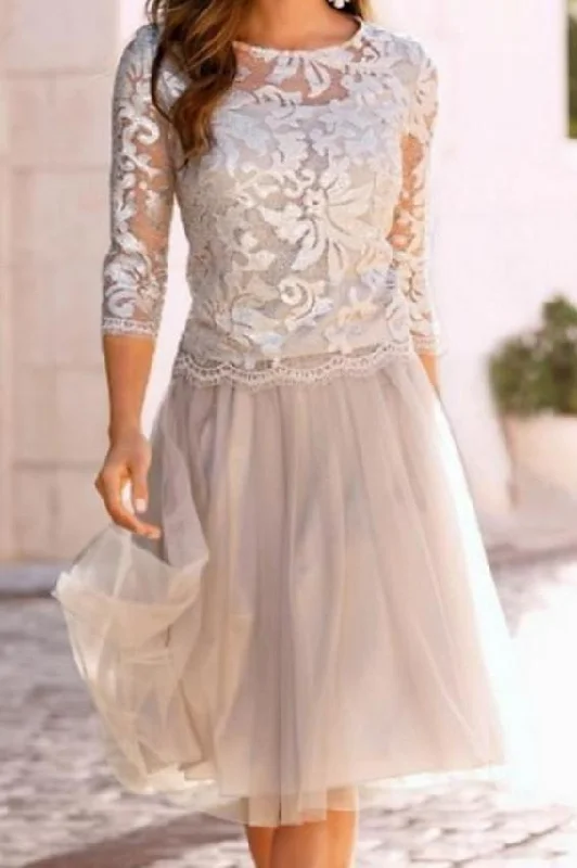 Polka-Dot DressKnee Length A-Line Scoop Neck Mother of The Bride Dresses