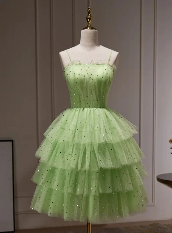 Denim DressGreen Tulle Sequins Straps Homecoming Dress