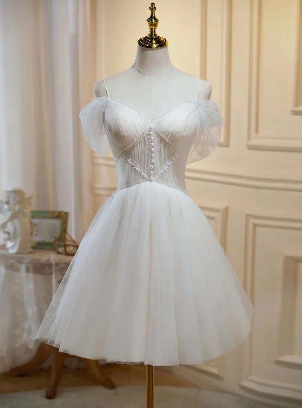 Retro DressIvory Tulle Straps Pleats Homecoming Dress