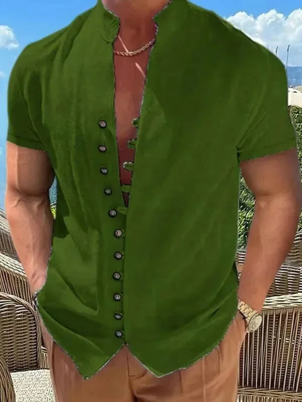 Men's Long-Sleeve Shirts for Year-Round WearStand Collar Linen Men Casual Shirt