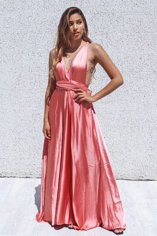 Petite DressPandora Multiway Gown - Rose Pink Satin