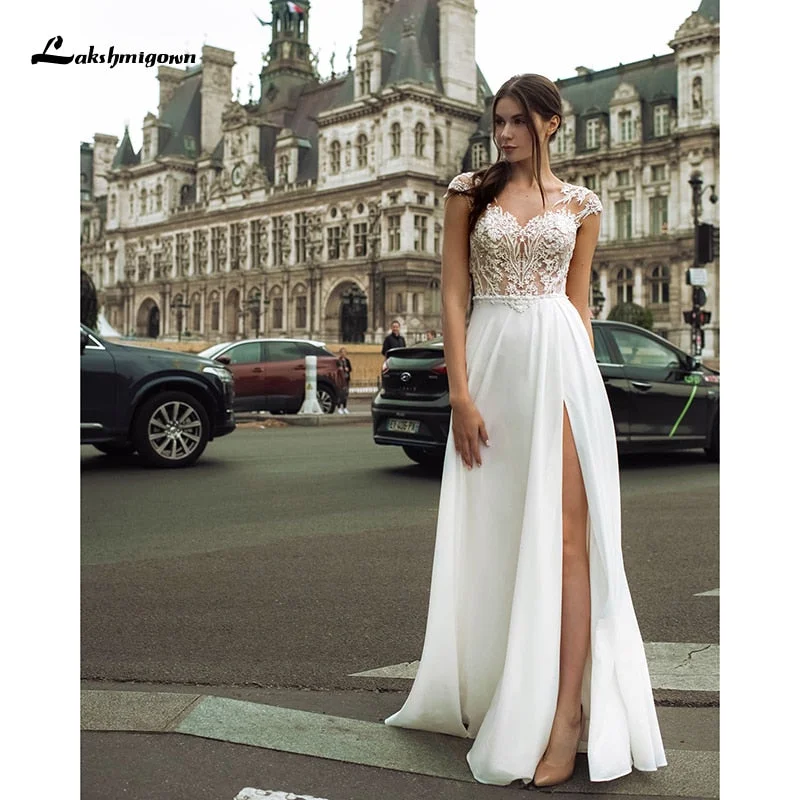women's silk dressesRoycebridal Lakshmigown Fashion Boho Slit Chiffon Wedding Dress 2021 High Quality V-neck Sweep Train Backless Bridal Gowns women's silk dressesRoycebridal Lakshmigown Fashion Boho Slit Chiffon Wedding Dress 2021 High Quality V-neck Sweep Train Backless Bridal Gowns
