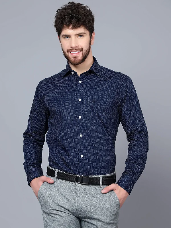 Men's French-Cuff Shirts for a Sophisticated EdgeMen's Navy Blue Formal Dot Print Full Sleeve Shirt Men's French-Cuff Shirts for a Sophisticated EdgeMen's Navy Blue Formal Dot Print Full Sleeve Shirt