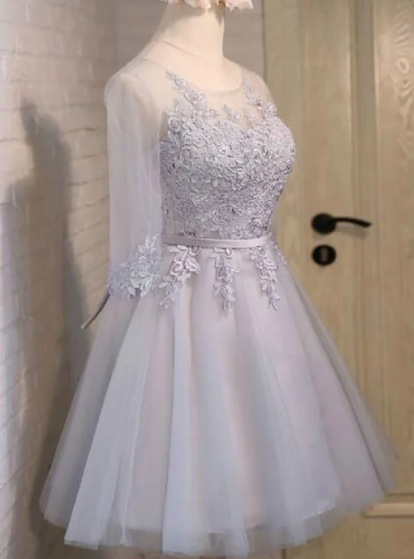 women's high-end dressesGray 3/4 Sleeve Lace Homecoming Dress