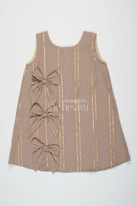 Evening DressBaby Cotton Frocks with Lurex Zari Beige Best Party Frocks