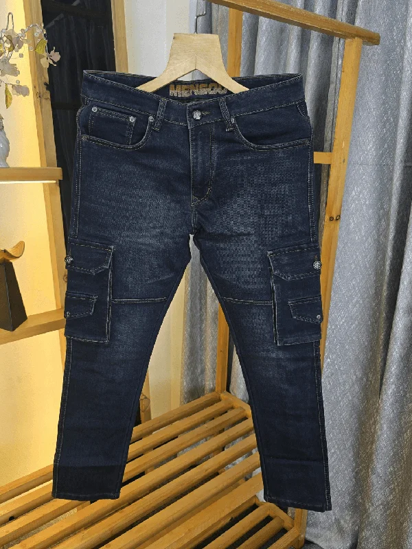 Elegant Straight-Leg Men's JeansDouble Pocket Cargo Jeans Brown Wash