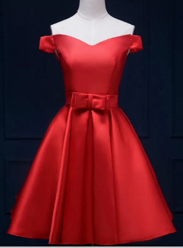 Flutter-Sleeve DressPopular Modern Red Off-the-Shoulder School Homecoming Dresses A-Line