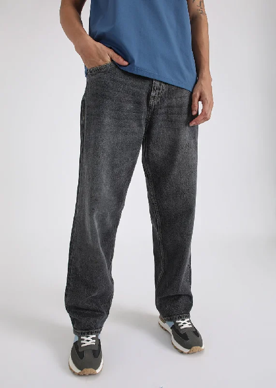 Wash and Wear Men's JeansAsh Grey Splatter Straight Fit Denim