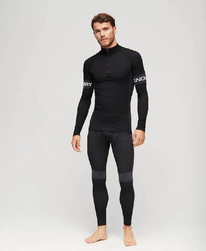 Men's Pants with Contrast WaistbandsSeamless Base Layer Leggings | Black
