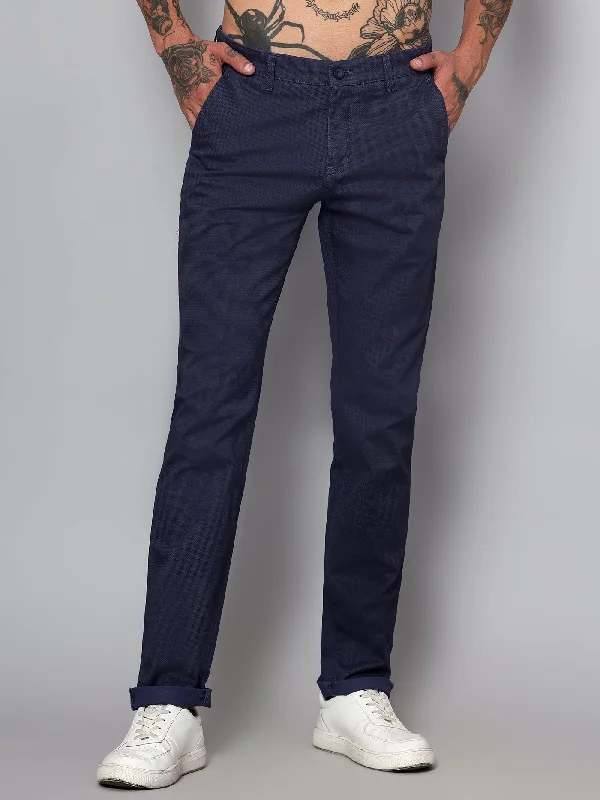 Men's Pants with Side PocketsMen's Casual Flat front Navy Blue  Trousers