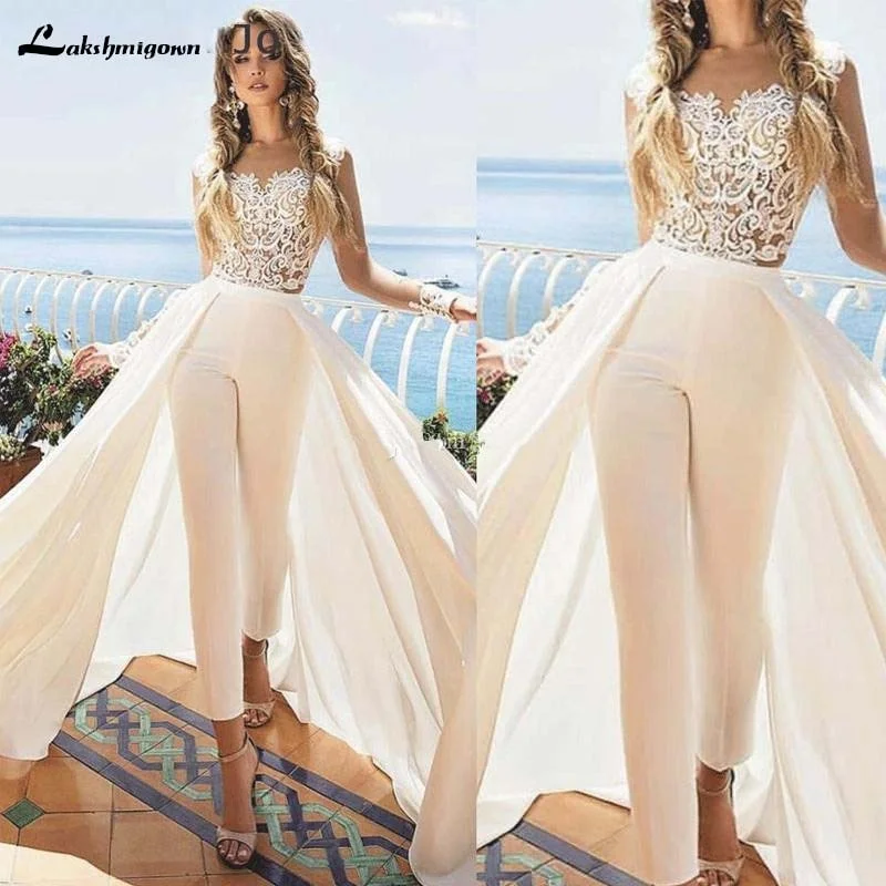 women's casual dressesRoycebridal Jumpsuit Wedding Dresses with Detachable Train Ankle Length Jewel Neck Appliques Outfit Bridal Dress Satin Overskirt Wedding Gow women's casual dressesRoycebridal Jumpsuit Wedding Dresses with Detachable Train Ankle Length Jewel Neck Appliques Outfit Bridal Dress Satin Overskirt Wedding Gow