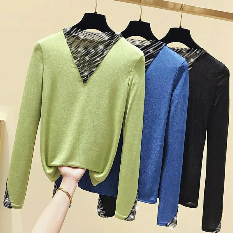 Men's Shirts with Custom MonogramsWomen's V-Neck Long Sleeve Shiny T-Shirt Korean Style Top R2446 Men's Shirts with Custom MonogramsWomen's V-Neck Long Sleeve Shiny T-Shirt Korean Style Top R2446
