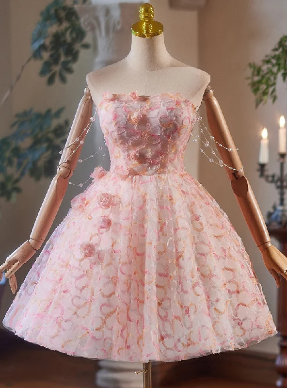 Cold-Shoulder DressPink Tulle Strapless Homecoming Dress
