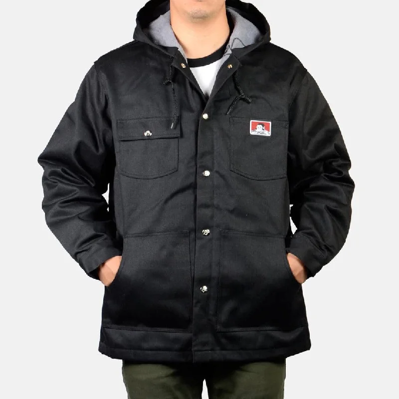 Men's Coats with Slim FitsHooded Jacket with Snaps: Black