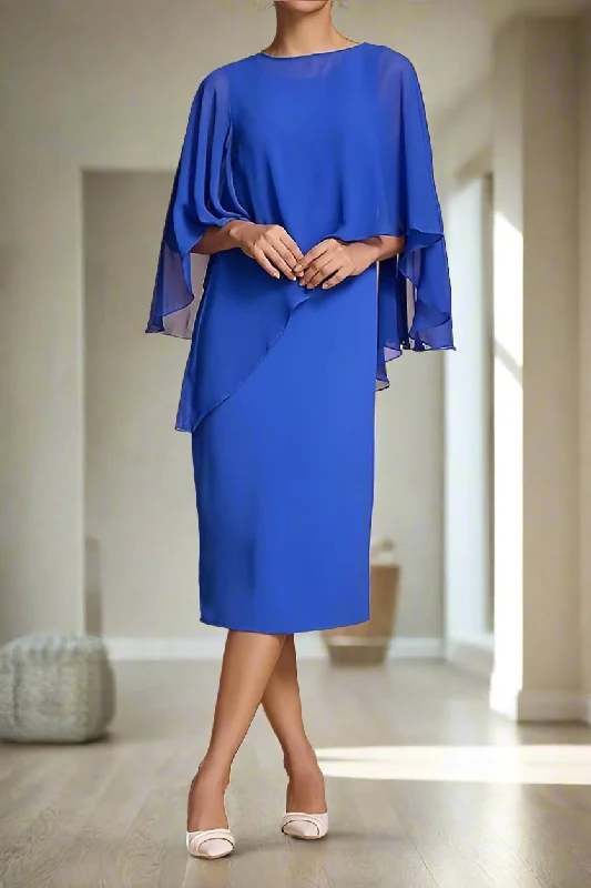 women's floral dressesTea Length Half Sleeves Chiffon Mother of the Bride Dress