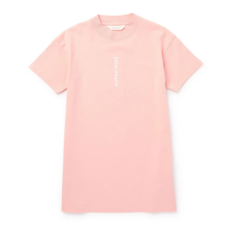 Men's Shirts with Cowl NecksPink Logo Print T-Shirt Dress