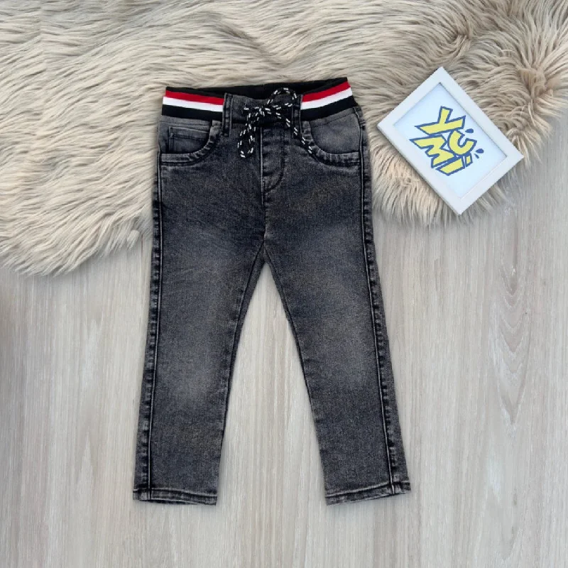 Men's Jeans with a Destroyed LookKids' Black Jeans with red and white Rib stripes