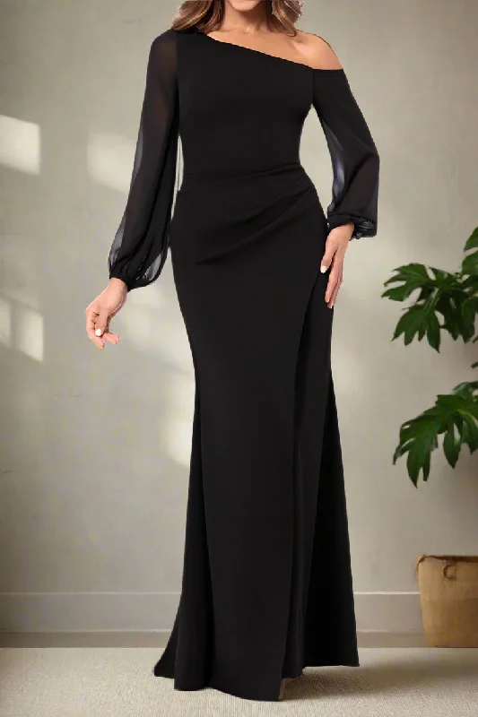 Satin DressBlack One Shoulder Mermaid Chiffon Mother of The Bride Dresses