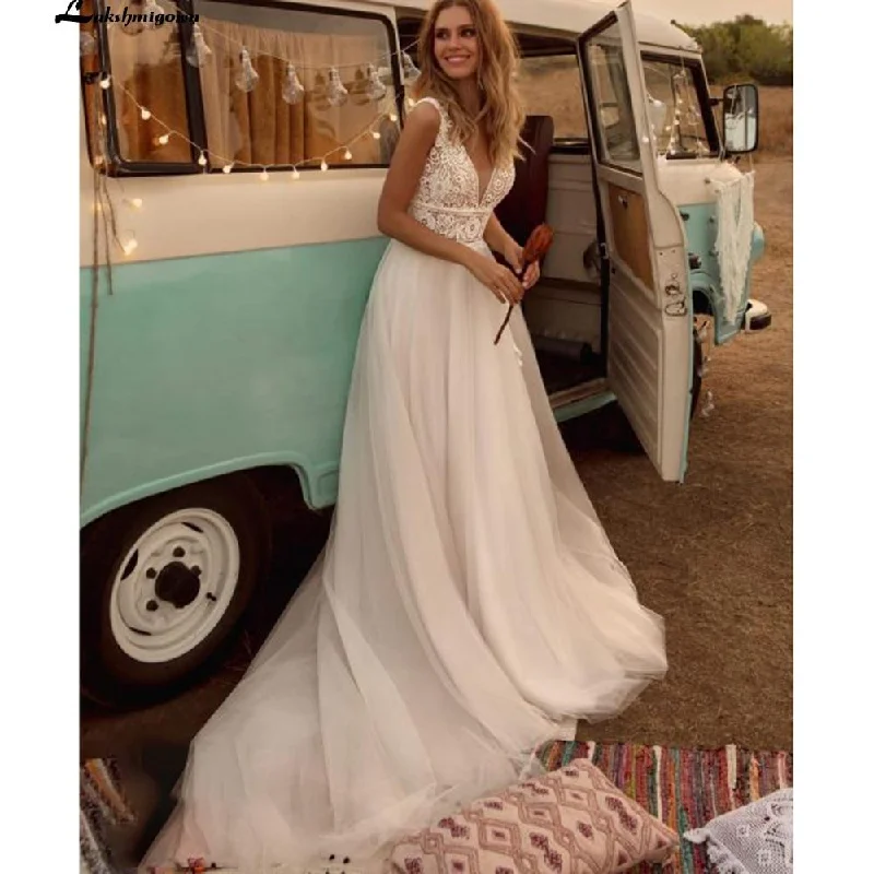 women's smart casual dressesRoycebridal Lace Top Deep V-neck Wedding Dress Summer Sleeveless women's smart casual dressesRoycebridal Lace Top Deep V-neck Wedding Dress Summer Sleeveless
