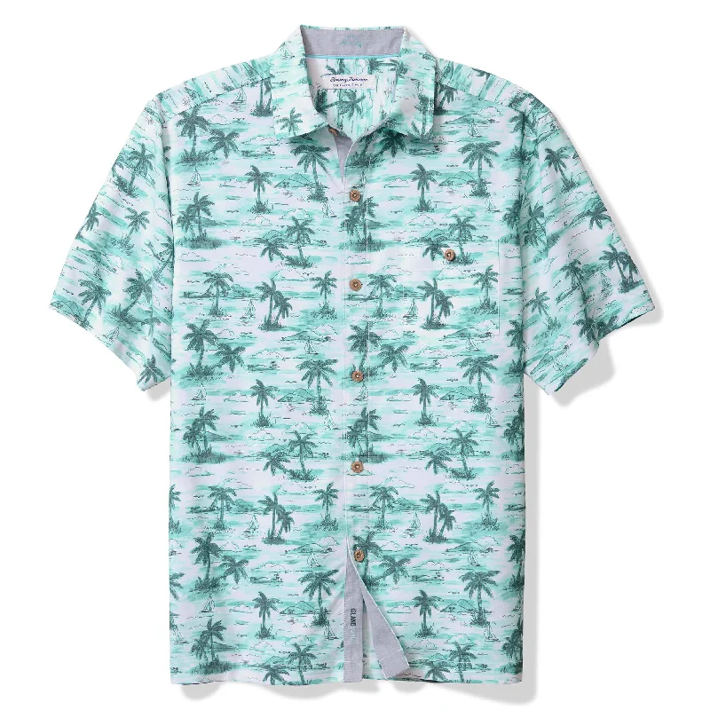 Men's Checked Short-Sleeve Shirts for Summer FunTommy Bahama Men's IslandZone Coastal Ease Echo Isles Camp Shirt - Island Ice