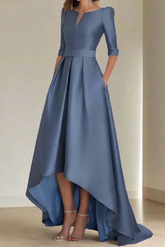 Wedding DressHigh Low A-Line Half Sleeves Mother of The Bride Dresses with Pockets