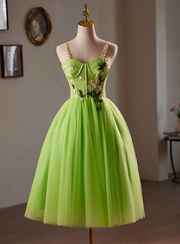 Cheetah Print DressGreen Tulle Straps Appliques Homecoming Dress