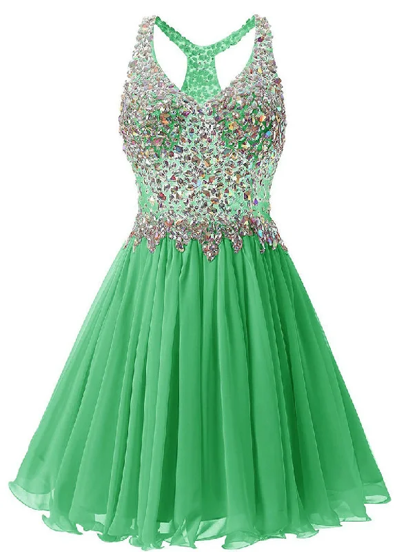 Wrap DressGreen Chiffon V-neck Homecoming Dress