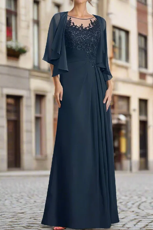 Trumpet DressPleats A Line Scoop Neck Floor Length Mother of The Bride Dresses