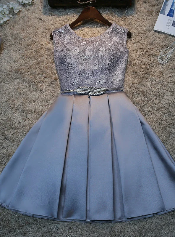 women's stylish dressesGray Satin Lace Homecoming Dress