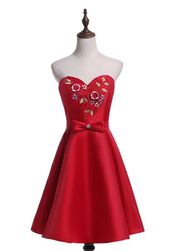 Bow-Tie DressRed Satin Sweetheart Homecoming Dress