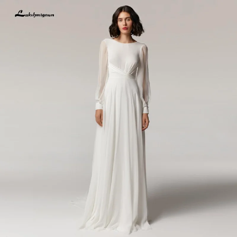 women's boho dressesRoycebridal Long Sleeve Backless Chiffon O Neck Beach Wedding Dresses women's boho dressesRoycebridal Long Sleeve Backless Chiffon O Neck Beach Wedding Dresses