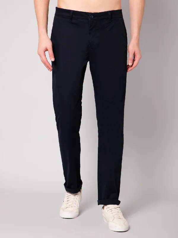 Men's Pants with Slant PocketsMen's Casual Flat front Navy Blue  Trousers