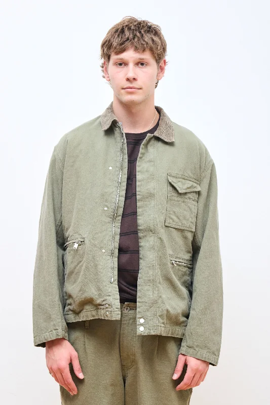 Men's Coats with Belted WaistsWorker Jacket Cotton Sulfur Dye Khaki