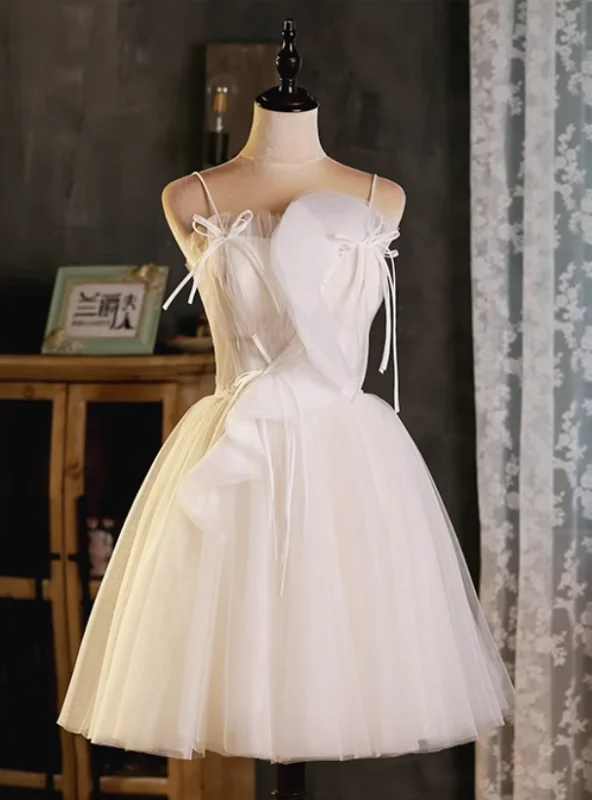 Custom DressIvory Tulle Spaghetti Straps Pleats Homecoming Dress