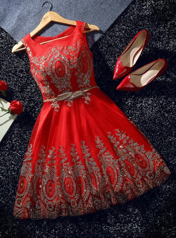Sweetheart Neckline DressRed Tulle Sequins Bow Homecoming Dress