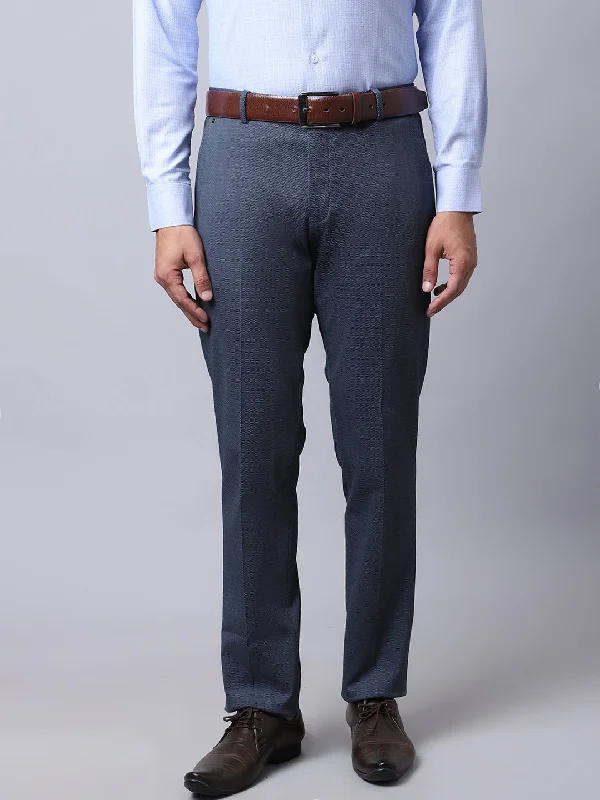 Men's Pants with Contrast WaistbandsMen's Slim fit Flat front Navy Blue  Trousers