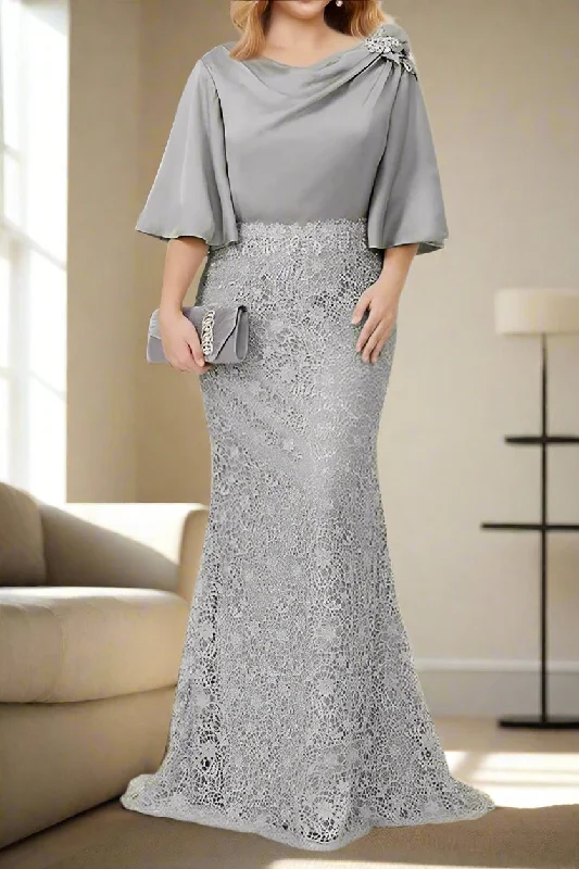 Crepe DressElegant 3/4 Sleeves Mermaid Mother of The Bride Dresses with Applique
