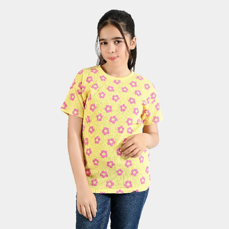 Solid-Colored Men's ShirtsGirls Cotton jersey T-Shirt H/S Floral-Lemon. Drop