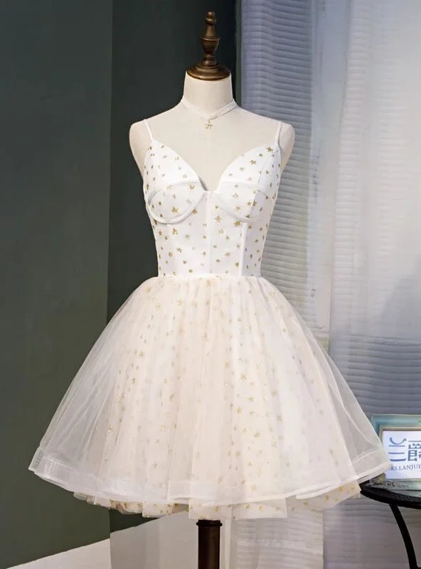 Vintage DressIvory Tulle Star Sequins Homecoming Dress