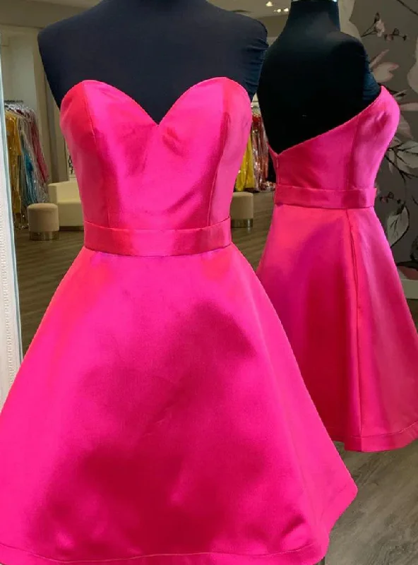 Peter Pan Collar DressHot Pink Satin Strapless Homecoming Dress