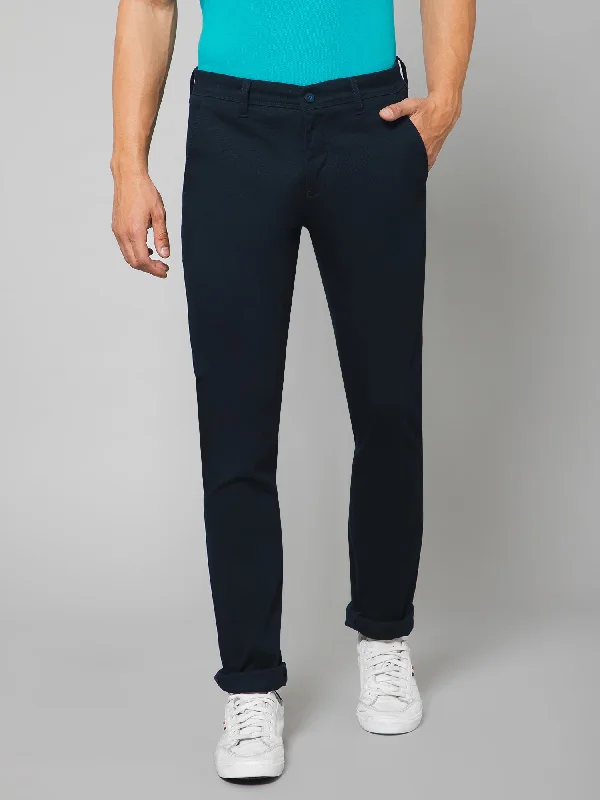 Men's Pants with Flat-Front DesignsMen's Casual Flat front Navy Blue  Trousers