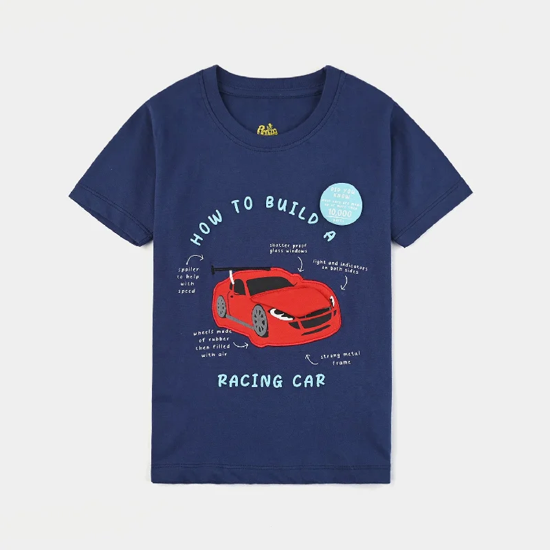 Men's Shirts for Beach OutingsBoys Cotton Jersey T-Shirt H/S Racing Car-Navy Blue