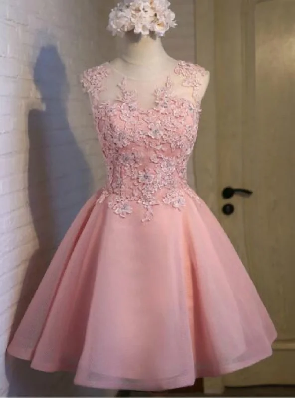 women's designer dressesPink Organza Appliques Homecoming Dress