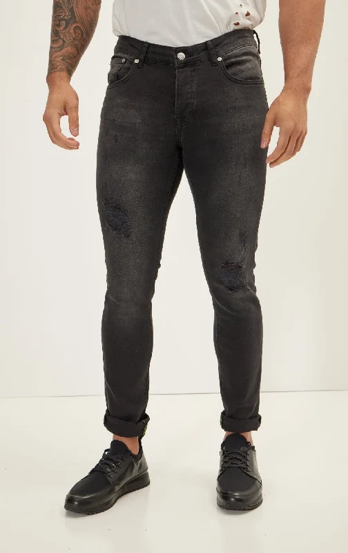 Latest Men's Jeans TrendsNeon Riveted Skinny Denim Reflectors - Dark Grey