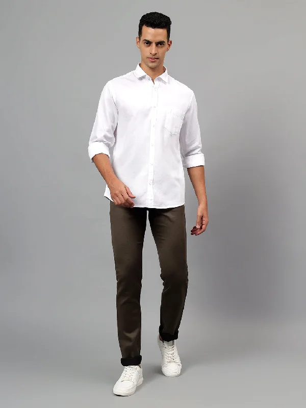 Stylish Men's Graphic T-ShirtsMen's White Self Design Casual Full Sleeves Shirt