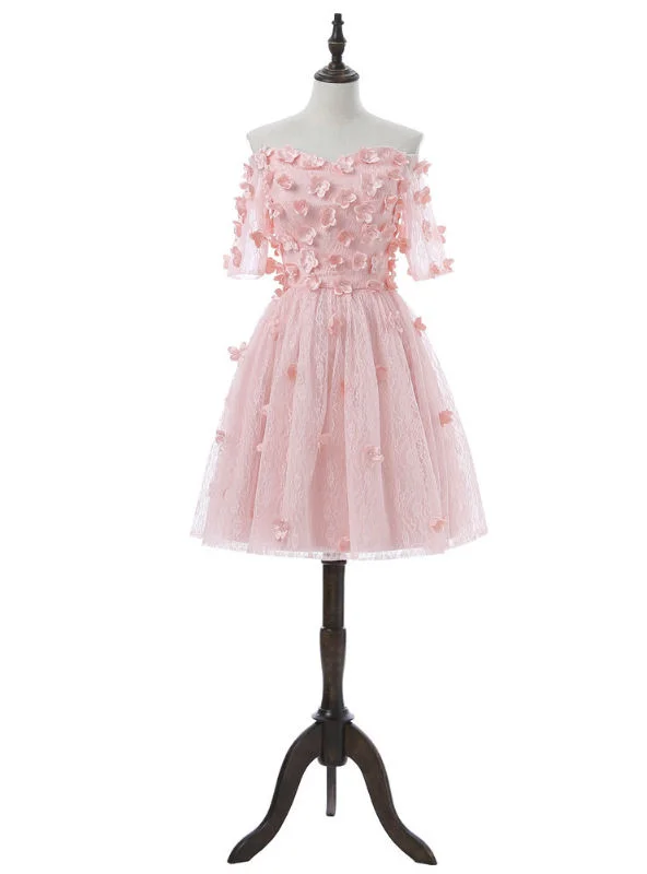 women's statement dressesPink Homecoming Dresses A-line Short Sleeves
